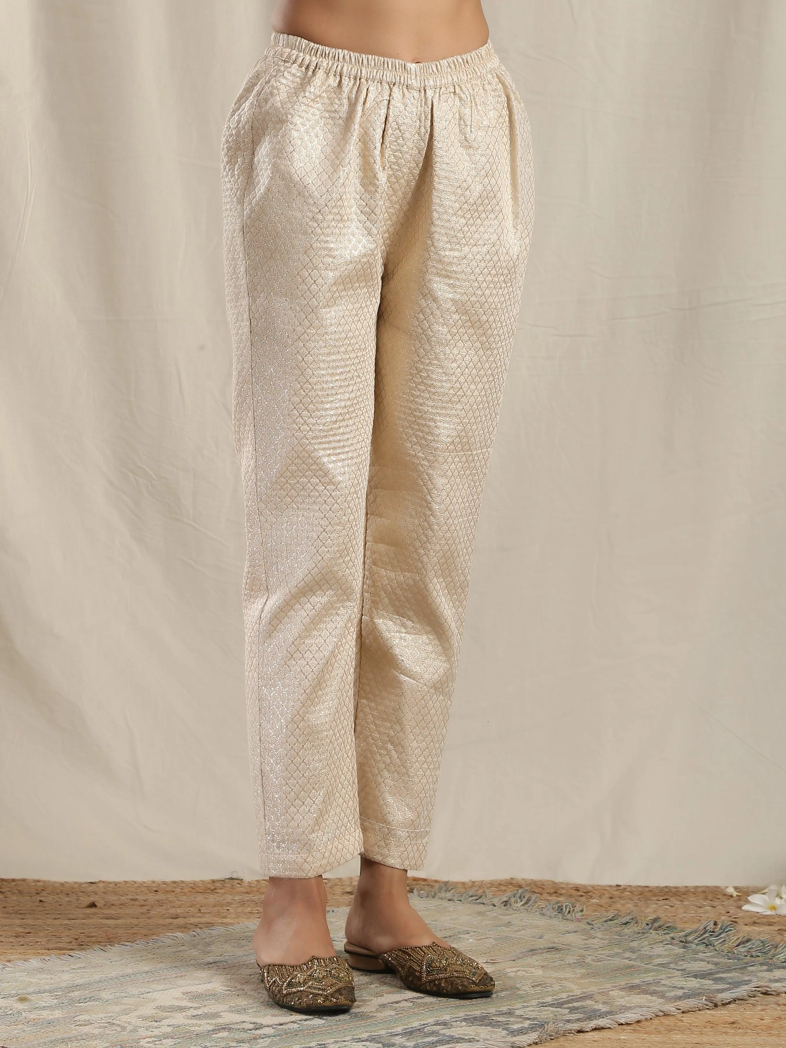 White Gold Modal Silk Asymmetric Kurta Pant Set