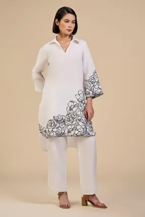 White Rose Garden Black Embroidered Kurta & Pant Set