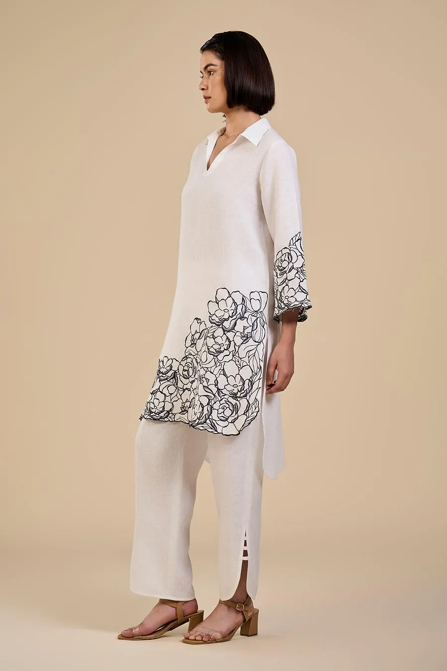 White Rose Garden Black Embroidered Kurta & Pant Set