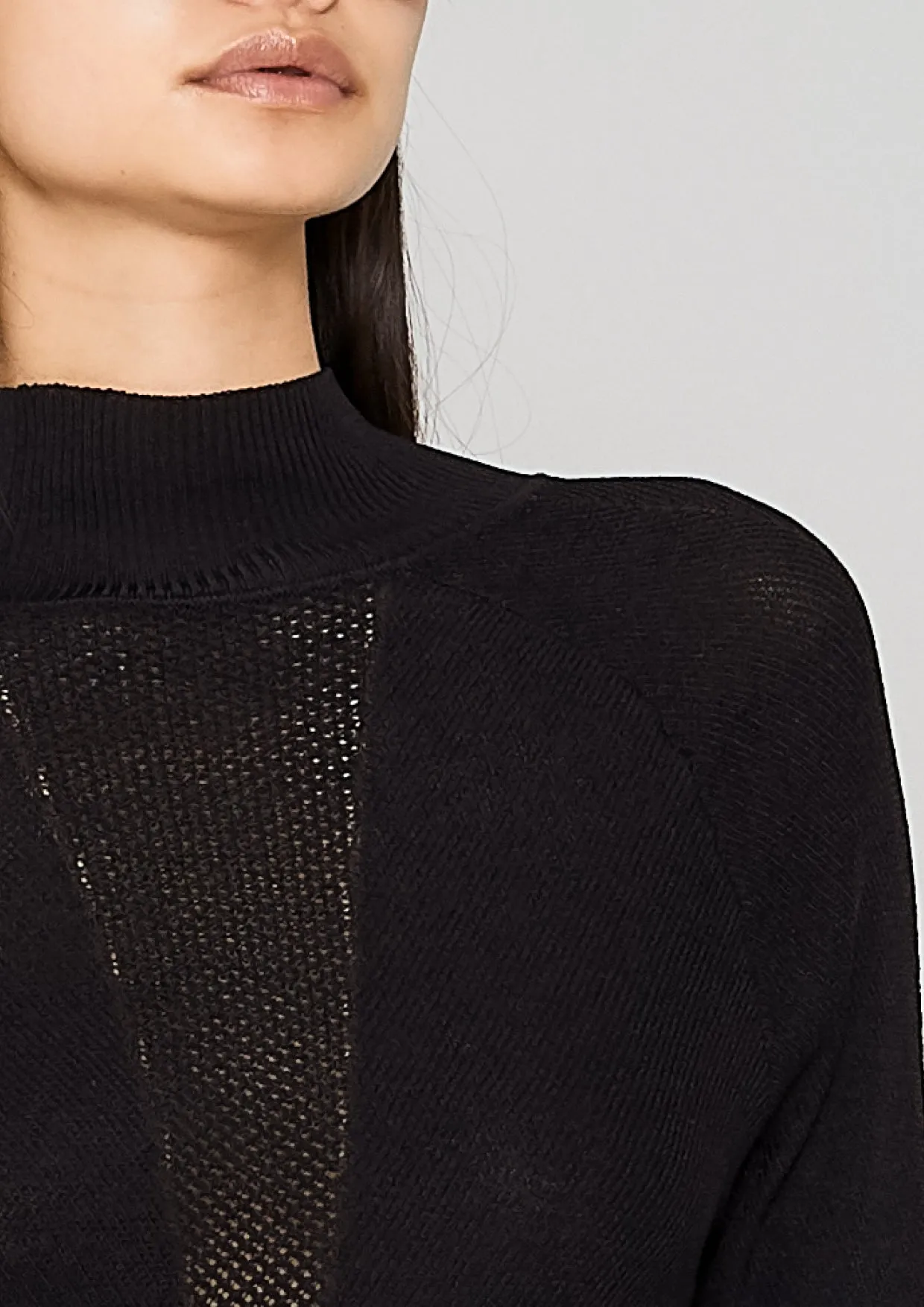 WINTER SHIRT TURTLENECK STRETCH - KNIT TRANSPARENT black