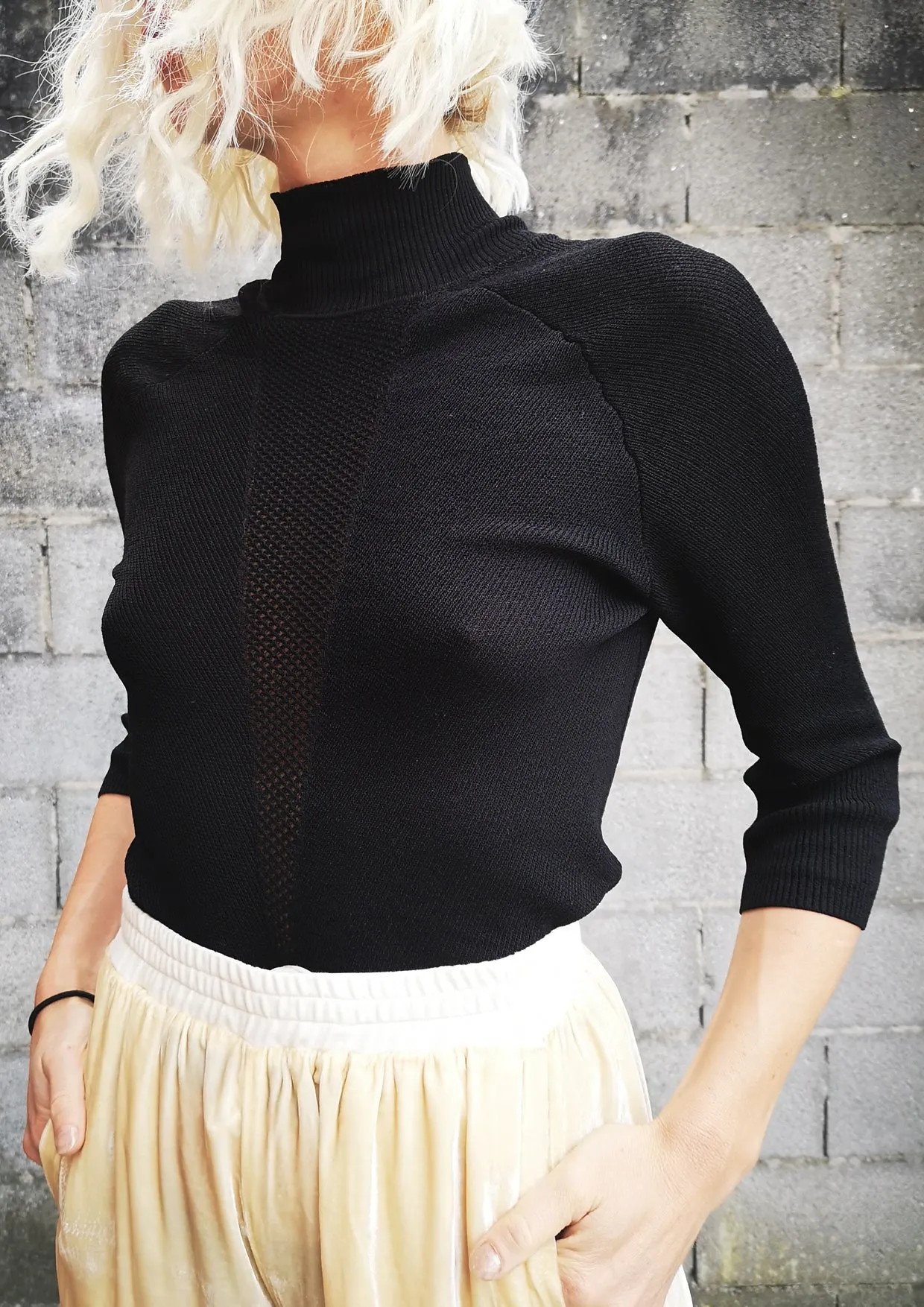 WINTER SHIRT TURTLENECK STRETCH - KNIT TRANSPARENT black