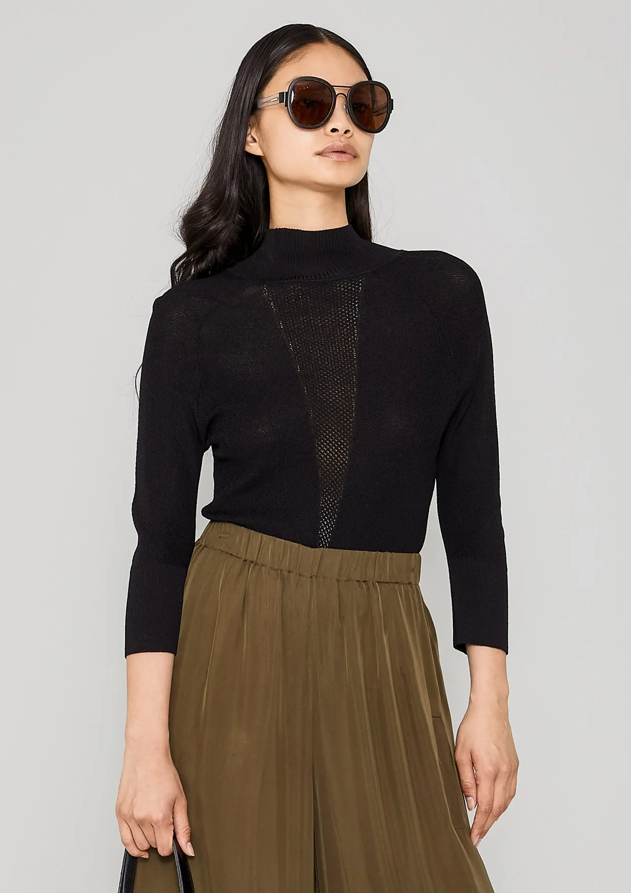 WINTER SHIRT TURTLENECK STRETCH - KNIT TRANSPARENT black