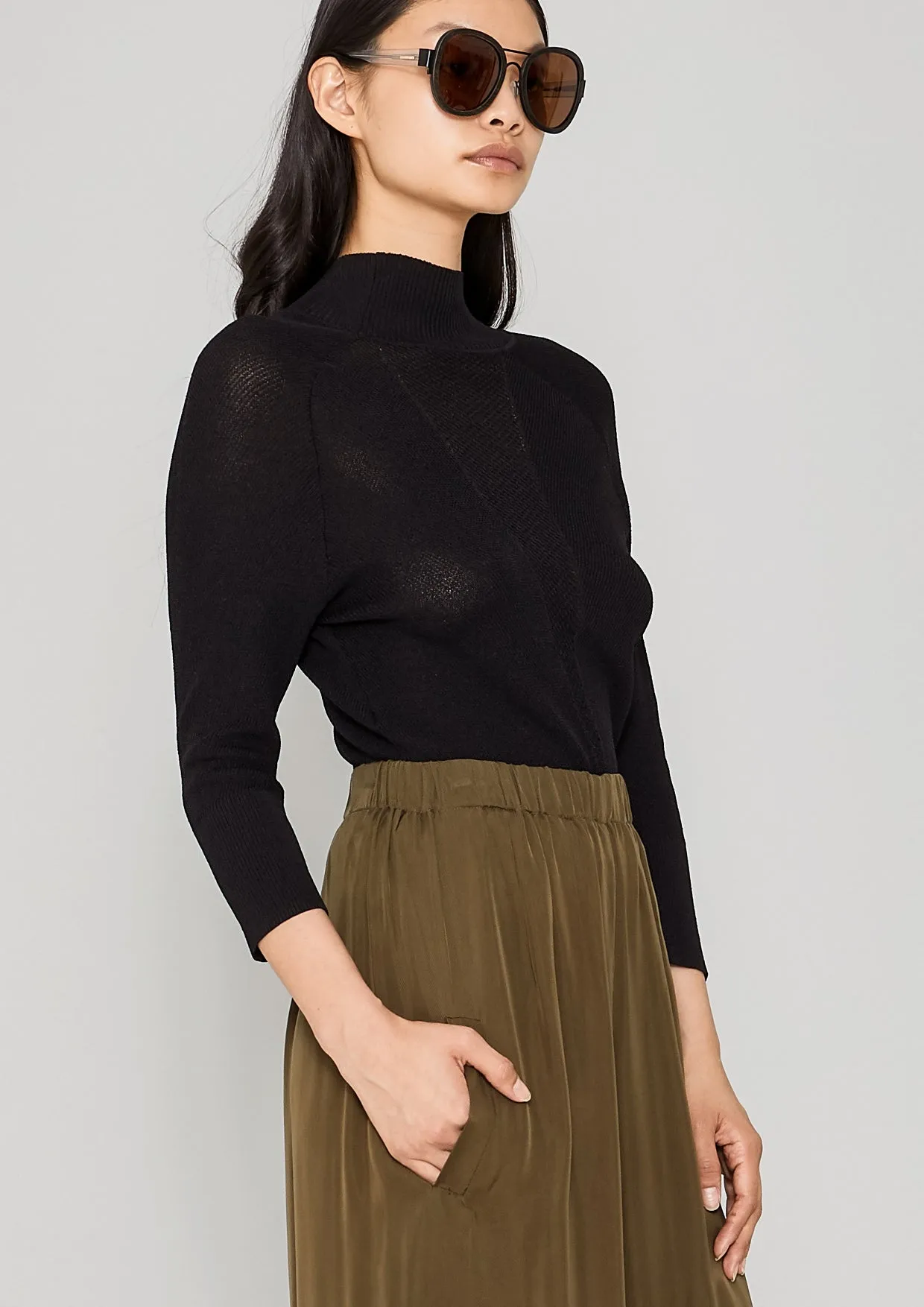 WINTER SHIRT TURTLENECK STRETCH - KNIT TRANSPARENT black