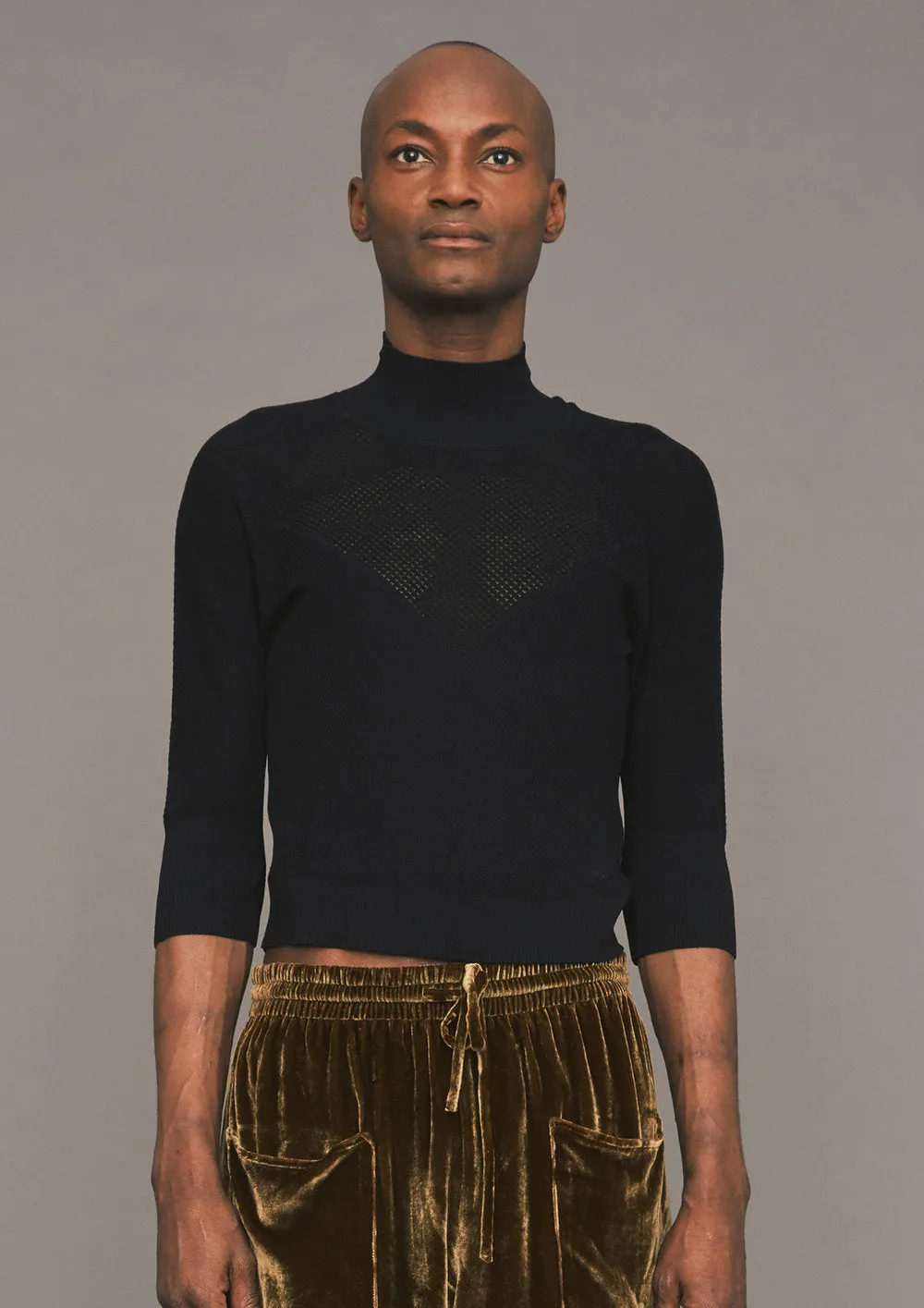 WINTER SHIRT TURTLENECK STRETCH - KNIT TRANSPARENT black