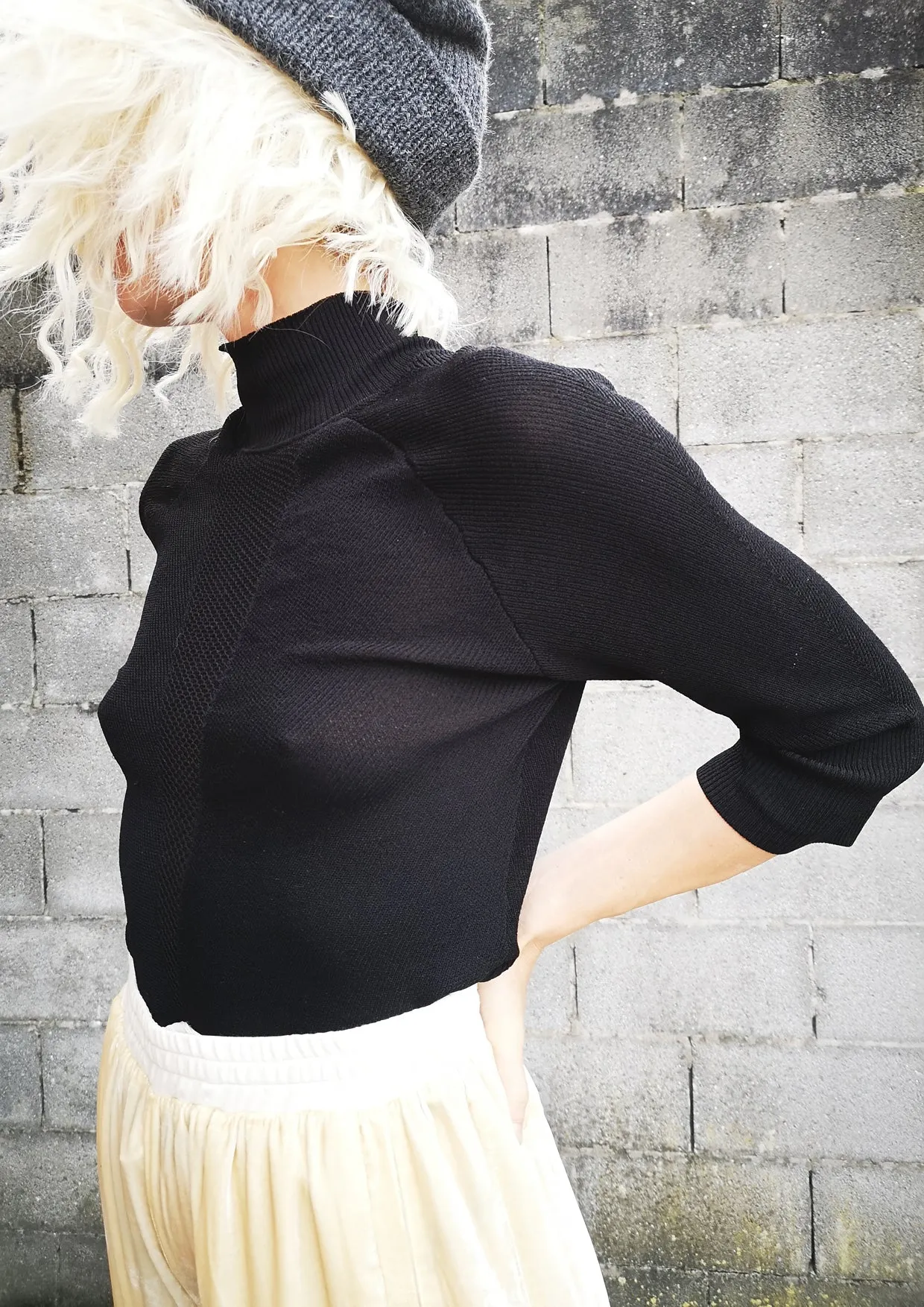 WINTER SHIRT TURTLENECK STRETCH - KNIT TRANSPARENT black