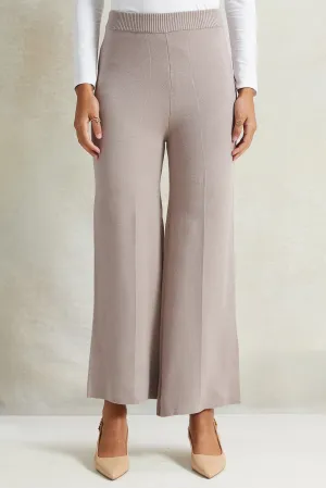 Women Beige Brown Wide Leg Knit Trouser