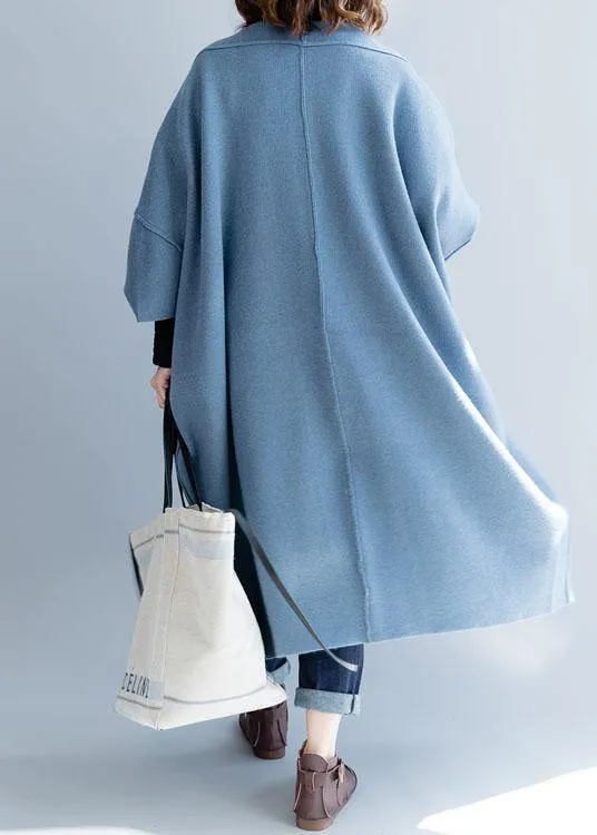 women blue wool overcoat Loose fitting long winter coat fall jackets Batwing Sleeve