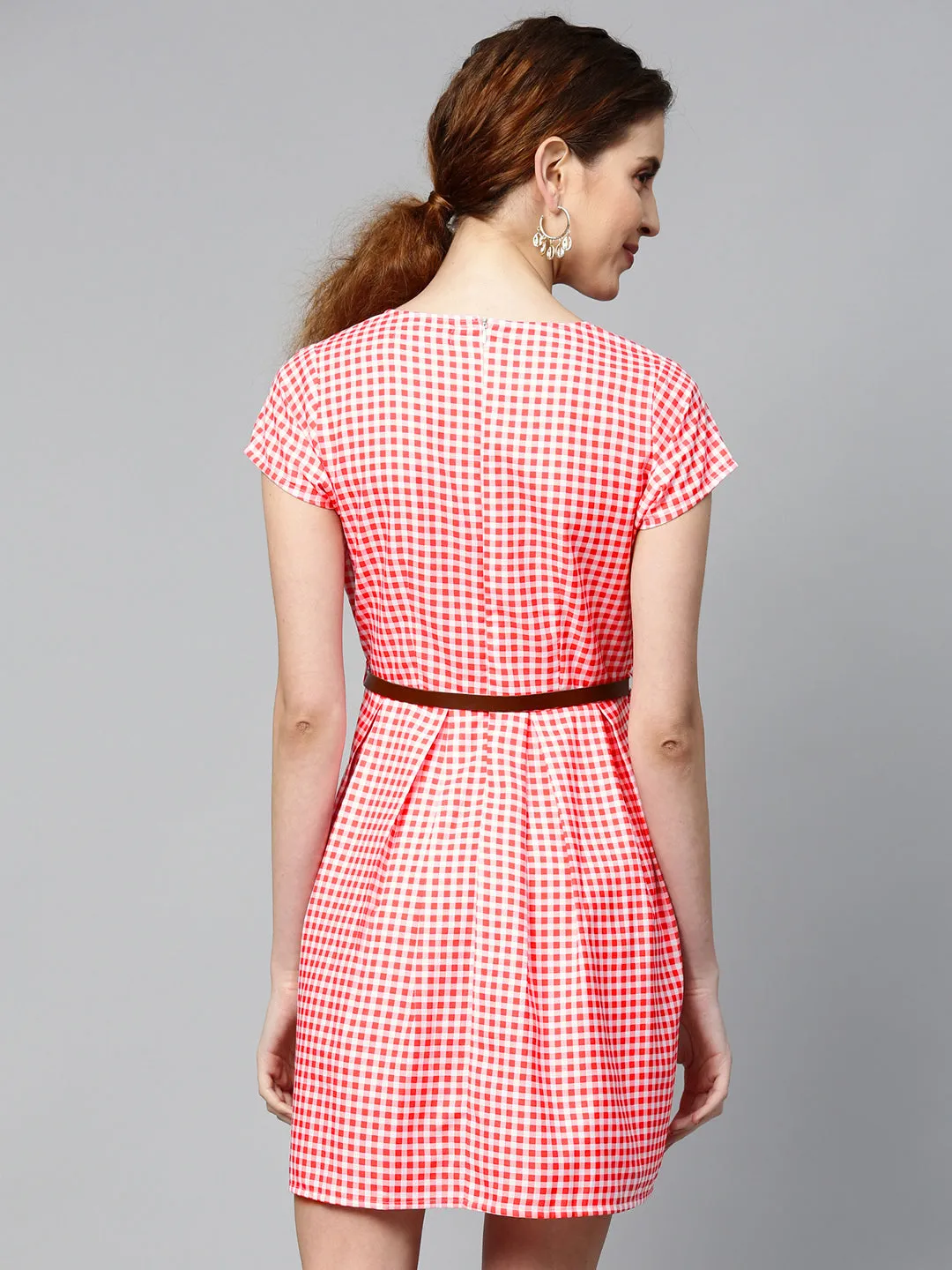 Women Red & White Check Skater Dress