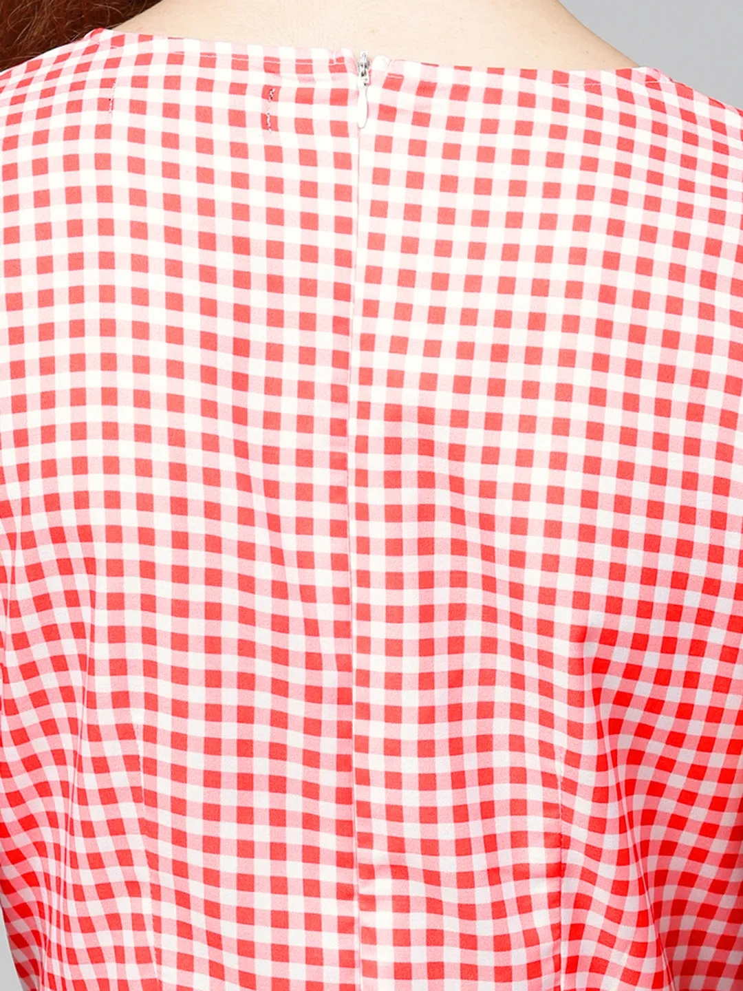 Women Red & White Check Skater Dress