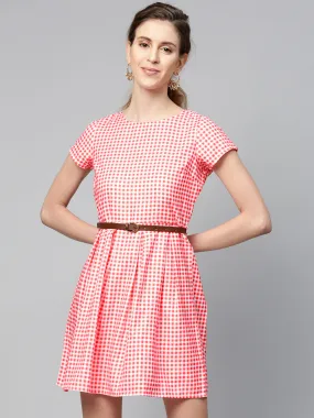 Women Red & White Check Skater Dress