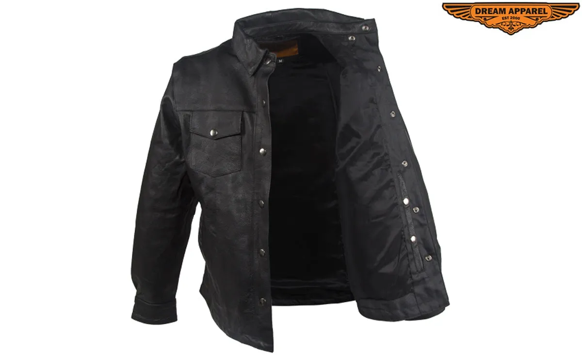 Womens Classic Soft Leather Motorcycle Shirt With Fold Down Collar