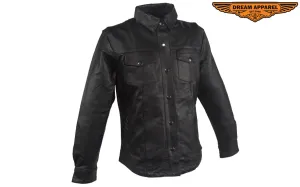 Womens Classic Soft Leather Motorcycle Shirt With Fold Down Collar