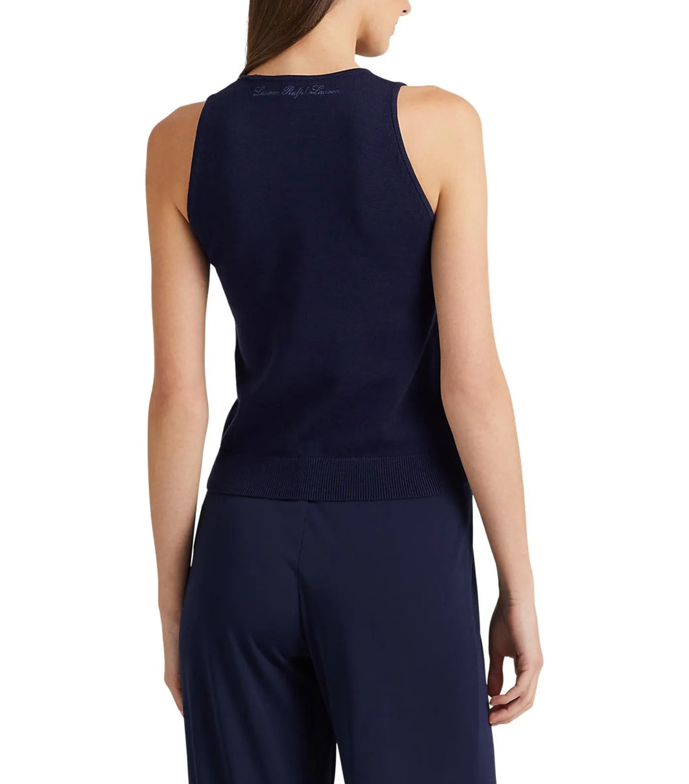 Women's Cotton-Blend Sleeveless Sweater Navy