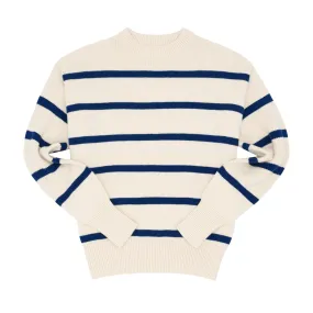 Women's Cream and Navy Wide Stripe Knit Sweater