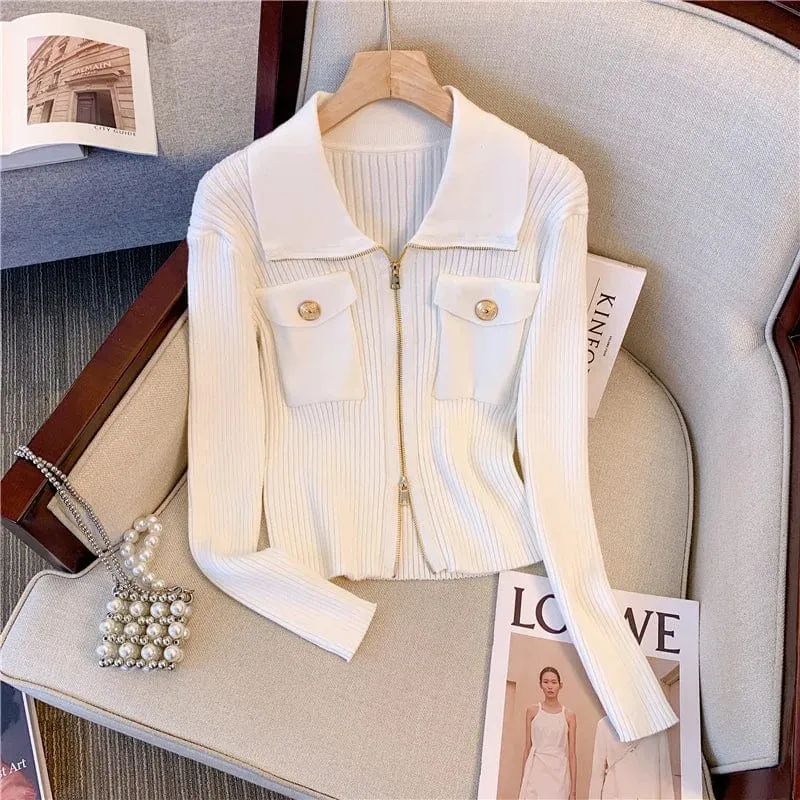 Women's Fashion Knitted Cardigan Sweater – Slim Fit Casual Zipper Jacket