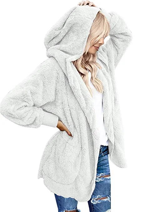 Women's Oversized Open Front Hooded Draped Pockets Cardigan Coat