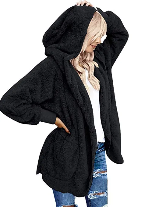 Women's Oversized Open Front Hooded Draped Pockets Cardigan Coat