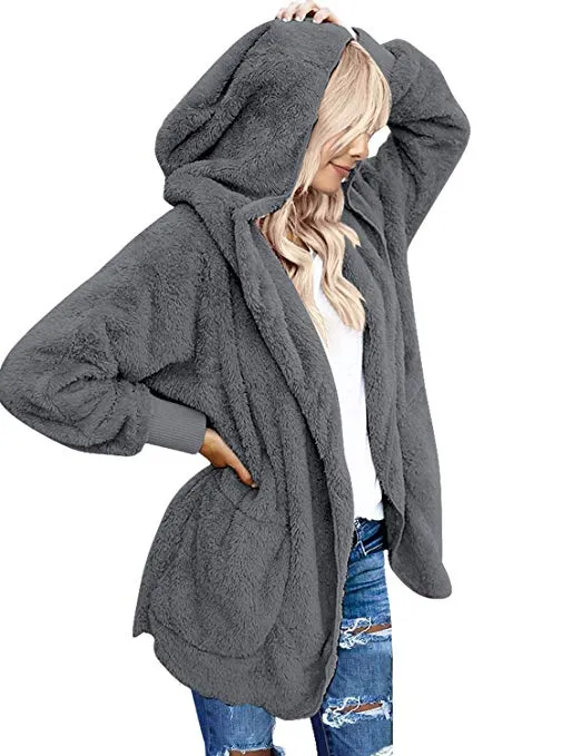 Women's Oversized Open Front Hooded Draped Pockets Cardigan Coat