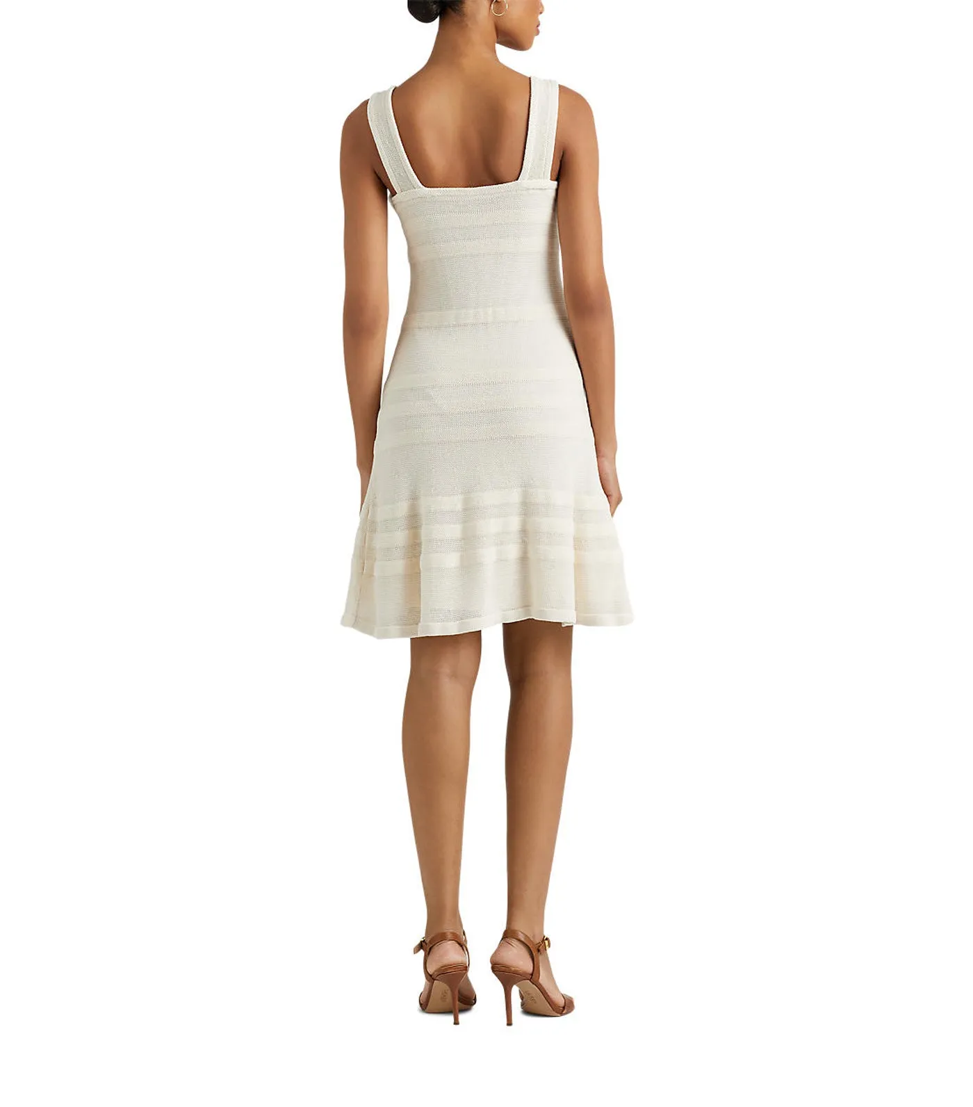 Women's Striped Knit Sleeveless Dress Mascarpone Cream