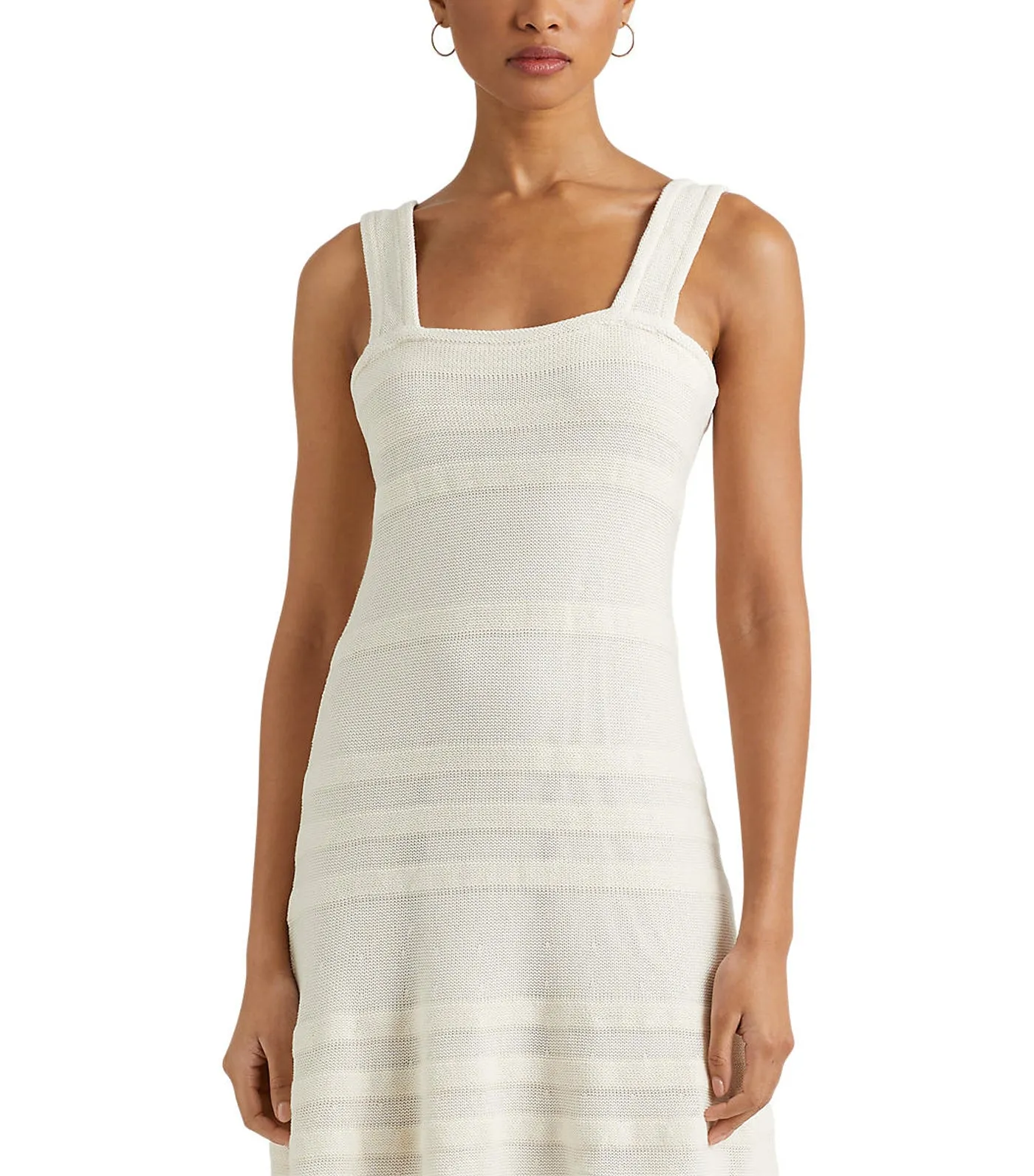 Women's Striped Knit Sleeveless Dress Mascarpone Cream