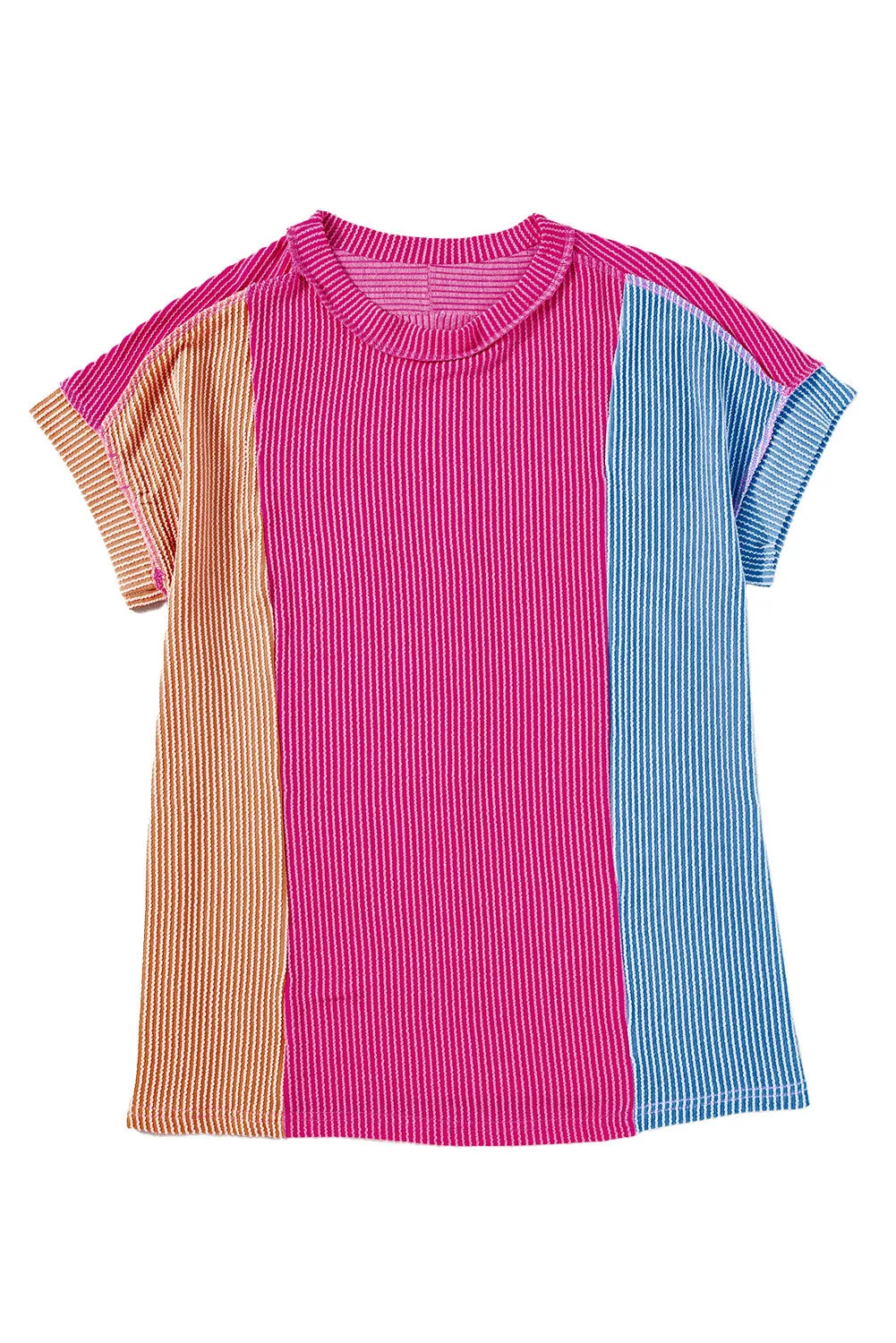 Women's Textured Color Block Crew Neck T Shirt