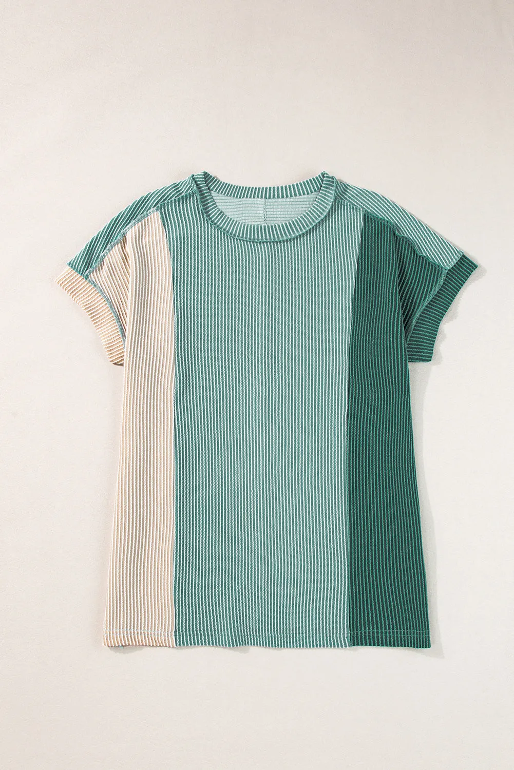 Women's Textured Color Block Crew Neck T Shirt