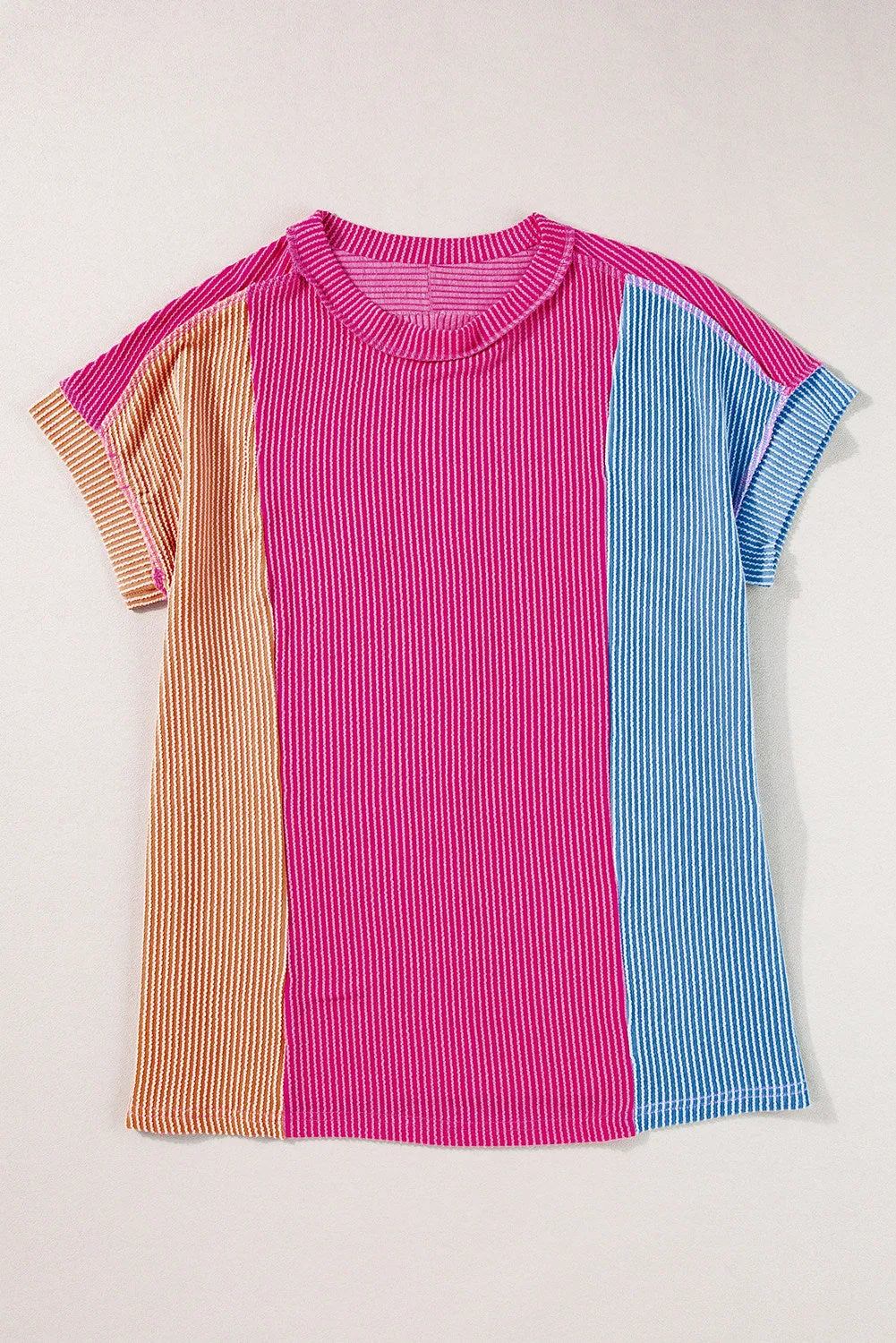 Women's Textured Color Block Crew Neck T Shirt