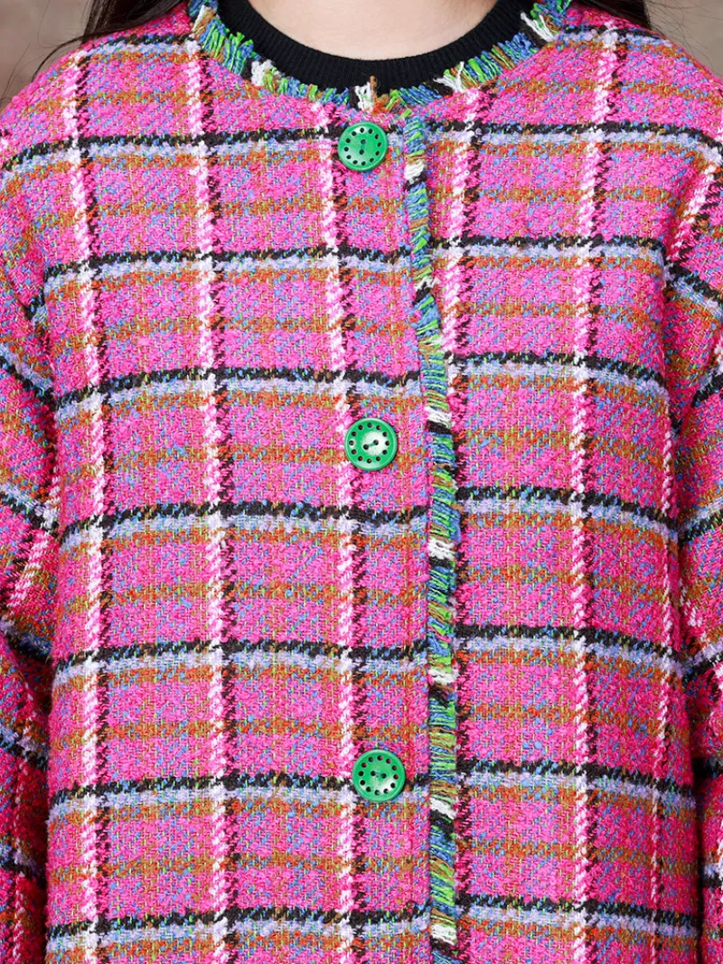 Women's Winter Wear Plaid Woolen Button-Up Coat