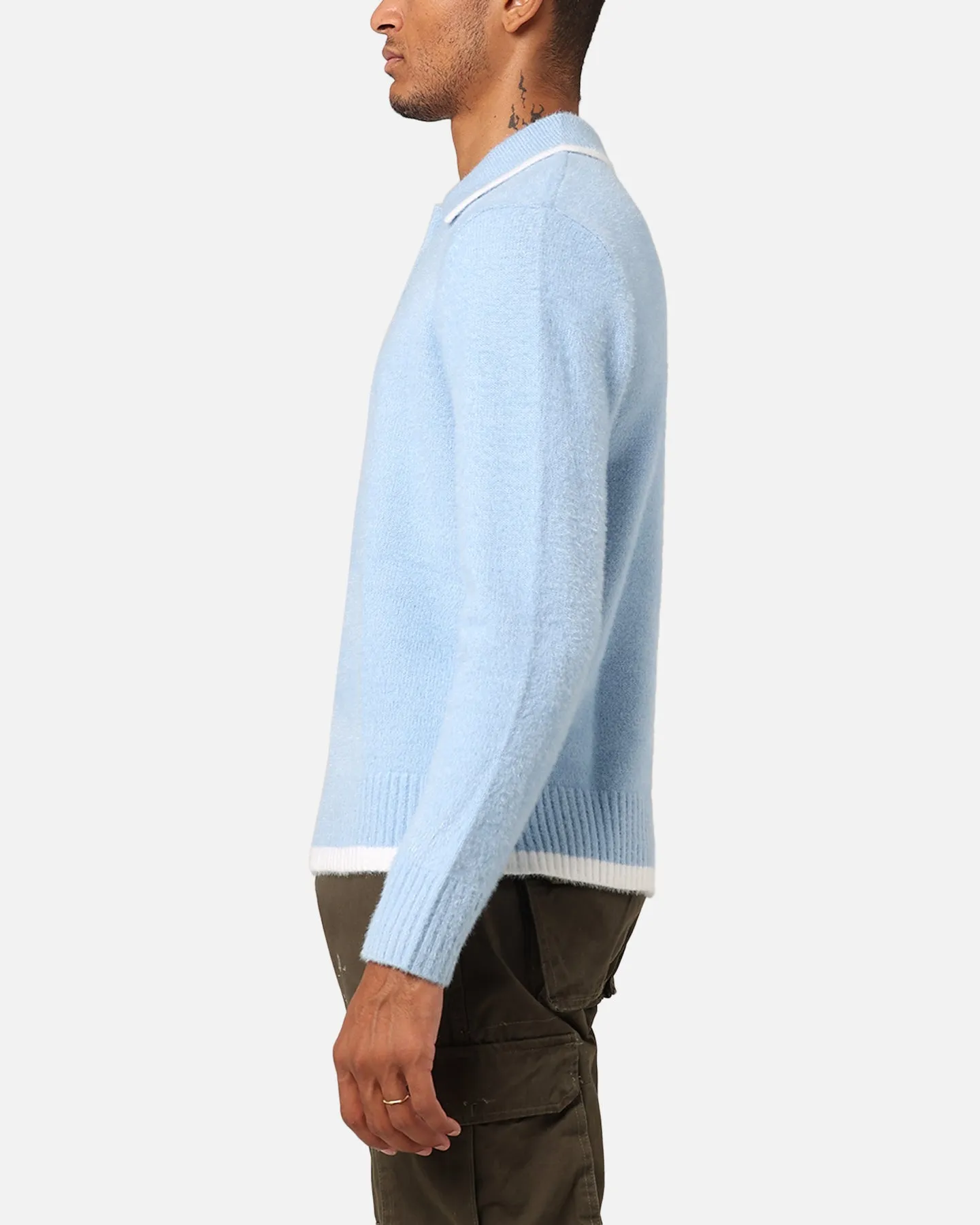 XXIII Fluffy Long Sleeve Polo Shirt Blue