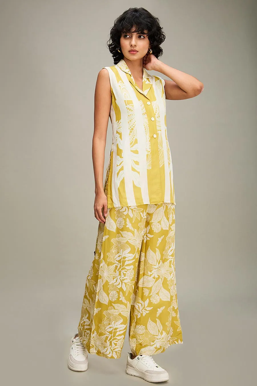 Yellow Ahyana Printed Top & Pant Co-Ord Set