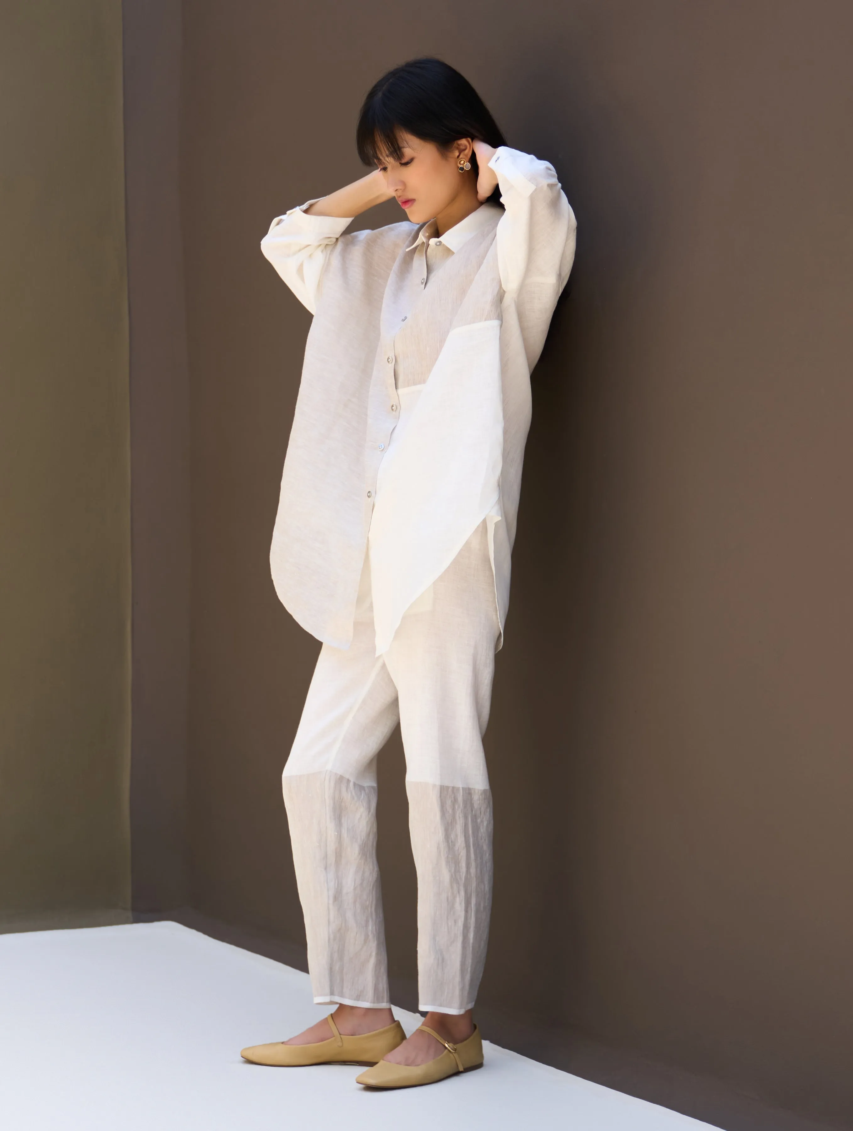 Zaha Metallic Linen Co-ord Set - Ivory