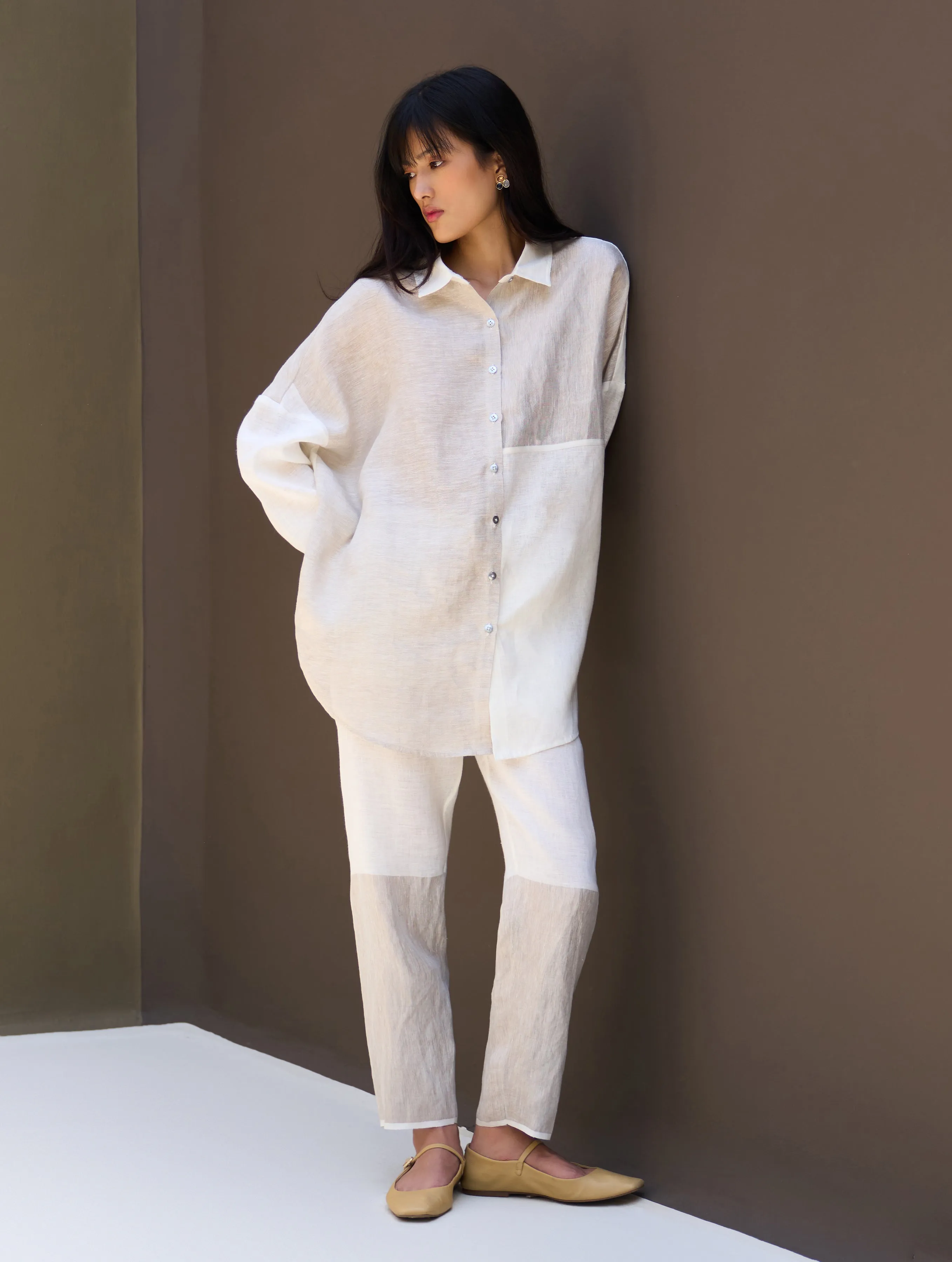 Zaha Metallic Linen Co-ord Set - Ivory