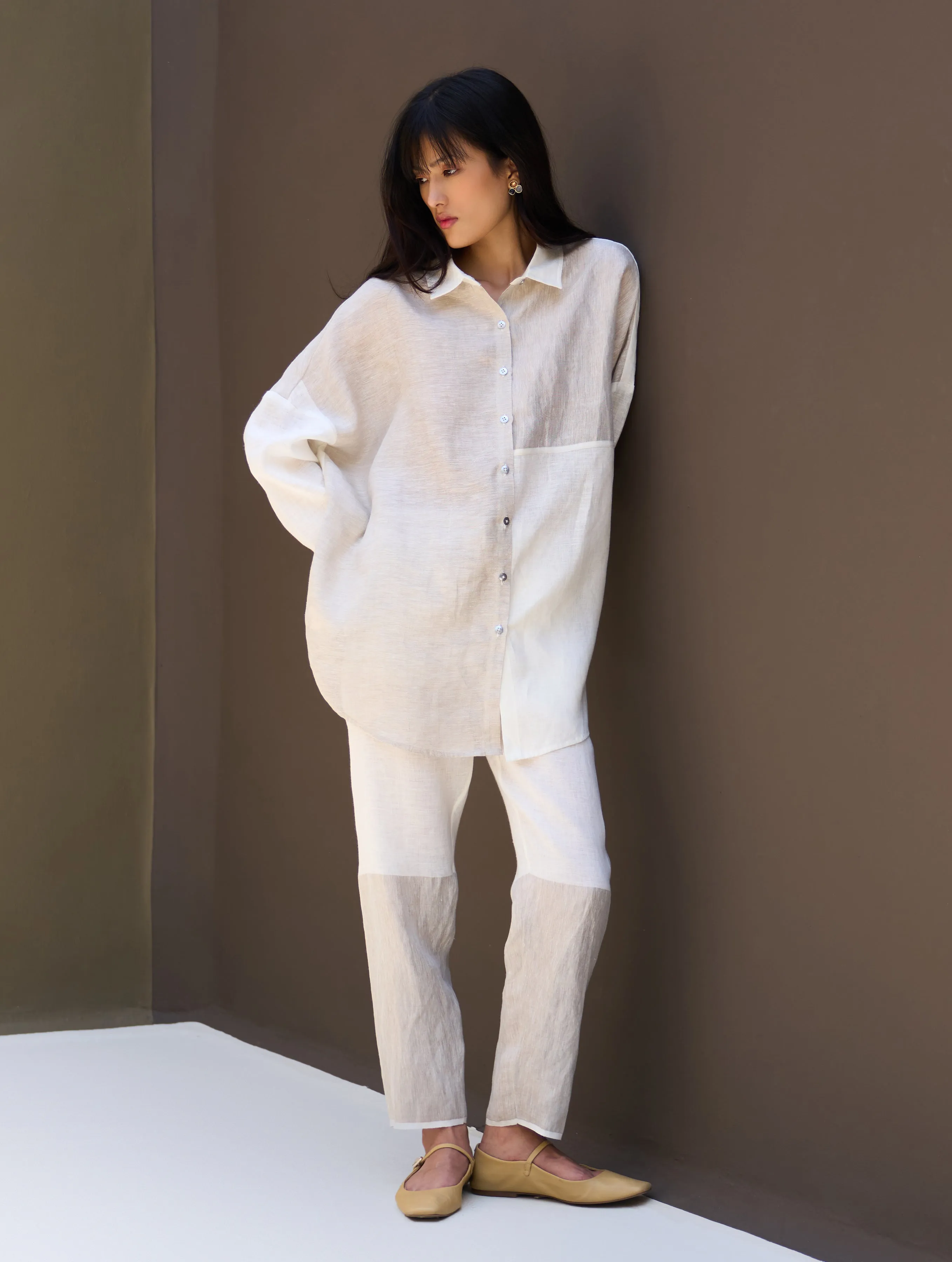 Zaha Metallic Linen Co-ord Set - Ivory