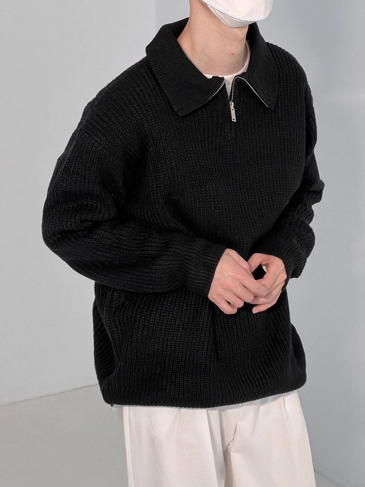 Zhou Essential Collared Knit Long Sleeve Polo